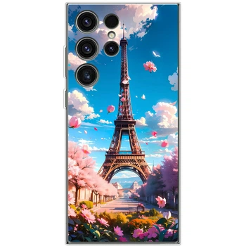 Силиконовый Чехол с Картинкой для Samsung Galaxy S23 Ultra (S918) Принт (Париж, Эйфелева Башня) (45778-ysm035)