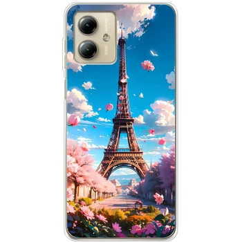 Силиконовый Чехол с Картинкой для Motorola G14 Принт (Париж, Эйфелева Башня) (49330-ysm035)