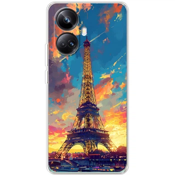 Силиконовый Чехол с Картинкой для Realme 10 Pro Plus Принт (Париж, Эйфелева Башня) (46164-ysm038)