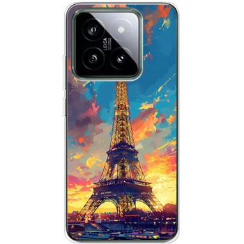 Силиконовый Чехол с Картинкой для Xiaomi 14 Pro Принт (Париж, Эйфелева Башня) (50957-ysm038)