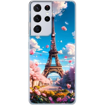 Силиконовый Чехол с Картинкой для Samsung Galaxy S21 Ultra (G998) Принт (Париж, Эйфелева Башня) (41719-ysm035)