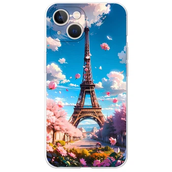 Силиконовый Чехол с Картинкой для iPhone 14 Plus Принт (Париж, Эйфелева Башня) (44841-ysm035)