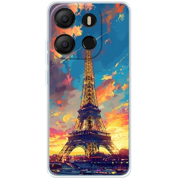 Силиконовый Чехол с Картинкой для Tecno Pop 7 Принт (Париж, Эйфелева Башня) (48064-ysm038)