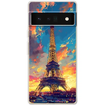 Силиконовый Чехол с Картинкой для Google Pixel 6 Pro Принт (Париж, Эйфелева Башня) (46060-ysm038)