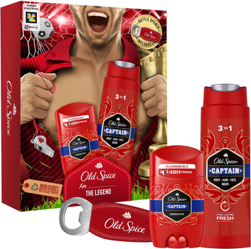 Zestaw upominkowy Old Spice Captain Footballer Dezodorant w sztyfcie 50ml + Żel pod prysznic 250ml + Otwieracz do butelek (8700216131599)