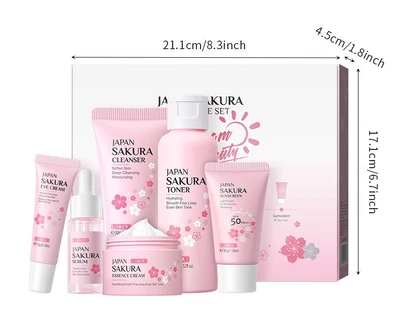 Набір косметики для зволоження та омолодження шкіри обличчя 6в1 Laikou Japan Sakura, 6 продуктів 410г