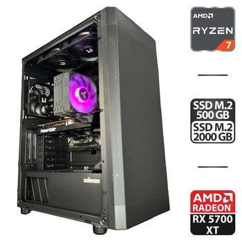 Сборка под заказ: игровой ПК Zalman i4 Black Tower / AMD Ryzen 7 5700X (8 (16) ядер по 3.4 - 4.6 GHz) / 16 GB DDR4 / 500 GB SSD M.2 + 2000 GB SSD M.2 / AMD Radeon RX 5700 XT, 8 GB GDDR6, 256-bit / 650W б/у