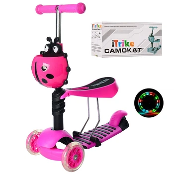 Самокат-беговел iTrike MAXI JR 3-054-E-Cr Божья коровка Малиновый (120 мм PVC передние и 100 PU мм задние)