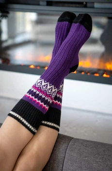Женские теплые шерстяные носки CheshKit Ornament socks Фиолетовый, размер 36-40