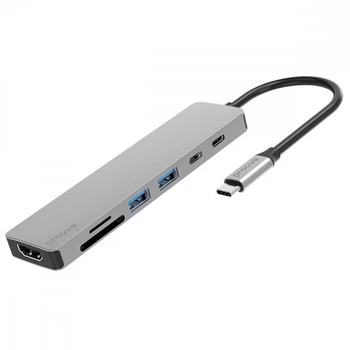 Type-C хаб Proove Iron Link 7 in 1 2 Type-C 2 USB 3.0 HDMI 30Hz SD TF Silver (6901113155004)