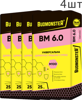 Набор Смесь универсальная BudMonster цементно-песчаная BM 6.0, 25 кг 4 шт (90446)