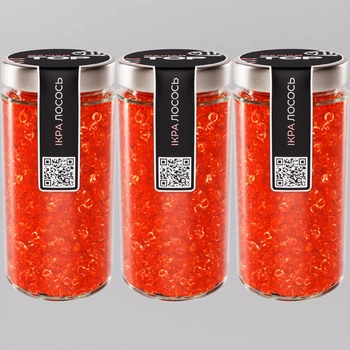 Набор из трёх видов Икорного продукта CapsFood Икра Лосось + Лосось + Лосось PREMIUM, 500+500+500 грамм