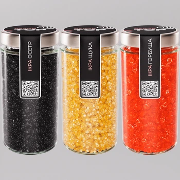 Набор из трёх видов Икорного продукта CapsFood Икра Горбуша + Щука + Осётр PREMIUM, 500+500+500 грамм