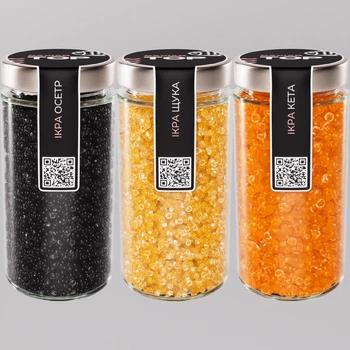 Набор из трёх видов Икорного продукта CapsFood Икра Кета + Осётр + Щука PREMIUM, 500+500+500 грамм