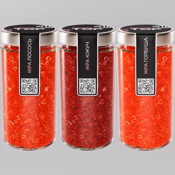 Набор из трёх видов Икорного продукта CapsFood Икра Горбуша + Кижуч + Лосось PREMIUM, 500+500+500 грамм