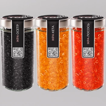 Набор из трёх видов Икорного продукта CapsFood Икра Кета + Лосось + Осётр PREMIUM, 500+500+500 грамм