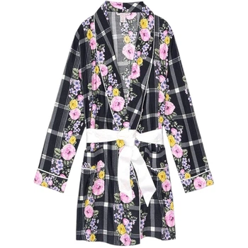 Фланелевий халат Victoria's Secret Flannel Robe Black Plaid XS/S Чорний