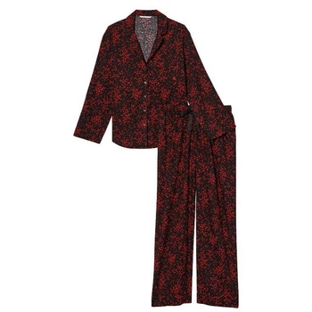 Фланелевая пижама Victoria's Secret Flannel Long Pajama Set Black Red Hearts XS Черная