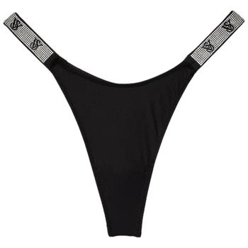 Трусики Victoria's Secret VERY SEXY Bombshell Shine Strap Thong Black Logo зі стразами XS Чорні