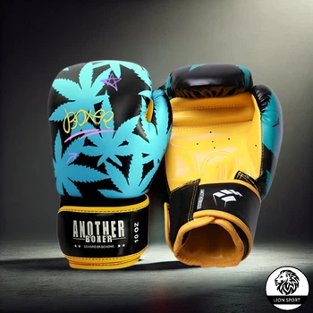Боксерские перчатки Lion Another Boxing, 10oz, черно-бирюзовые с желтым (BR-02-10)