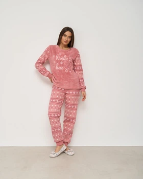 Пижама женская велюр софт+флис Nicoletta 94108k со штанами XL Розовый