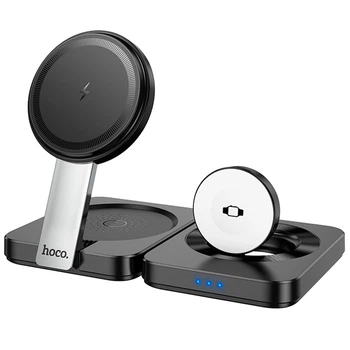 Зарядне бездротове пристрій Hoco CQ11 (3 в 1) магнітний MagSafe 15W для iPhone/Samsung/Xiaomi, для навушників, для iWatch Док-станція Чорний