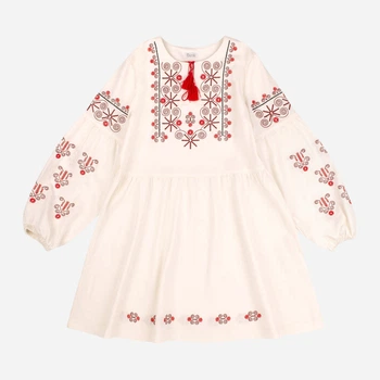 Подростковое платье-вышиванка для девочки Бемби Этно PL379-2L6 158 см Молочное/Красное (14379723871.2L6)