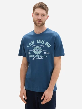 Футболка хлопковая длинная мужская Tom Tailor 1037735-26779 XL Синяя с принтом (4068127353085)