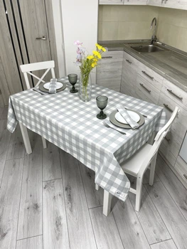 Скатерть водоотталкивающая Delux Textil Серая Клеточка 170 х 130 см (366269)