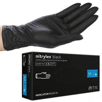 Нітрилові рукавиці без пудри Nitrylex Black Protective Gloves розмір M