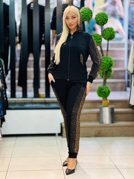 Женский спортивный костюм со стразами VEDIKA FASHION, Турция 50 Черный с золотистым