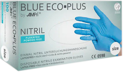 Перчатки нитриловые Ampri Blue Eco-Plus Неопудренные Размер L 50 пар Синие (4044941001197)