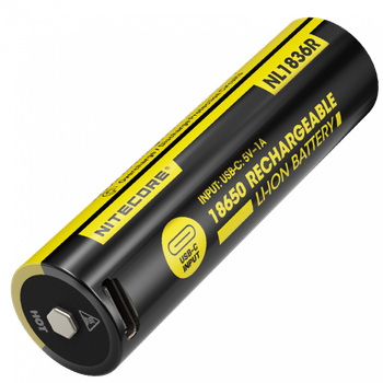 Аккумулятор литиевый Li-Ion 18650 Nitecore NL1836R 3.6V (3600mAh, USB-C), защищенный
