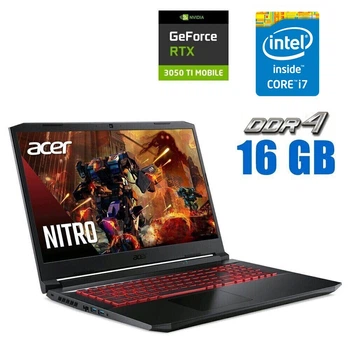 Ігровий ноутбук Acer Nitro 5 AN517-54-79L1 / 17.3" (1920x1080) IPS / Intel Core i7-11800H (8 (16) ядер по 2.3 - 4.6 GHz) / 16 GB DDR4 / 960 GB SSD / nVidia GeForce RTX 3050 Ti, 4 GB GDDR6, 128-bit / WebCam б/в