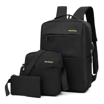 Городской универсальный дорожный набор 3 в 1: рюкзак, сумка, кошелек Backpack 9018 Черный