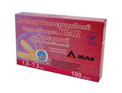 Пластир бактерицидний IGAR Класичний 1.9 х 7.2 см (уп 100 шт.)