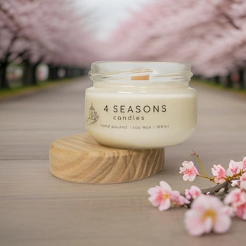 Соевая ароматическая свеча Japanese Cherry Blossom, 100 мл, деревянный фитиль, ручная работа, 20ч