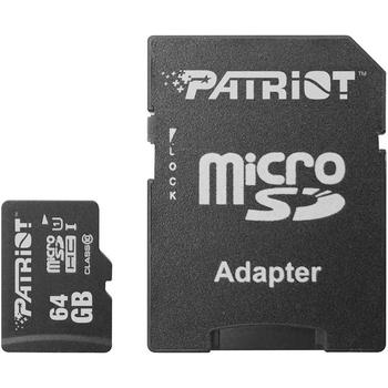 Карта памяти Patriot LX microSDHC 64GB UHS-I Class 10 + SD адаптер (PSF64GMCSDXC10) [113849]