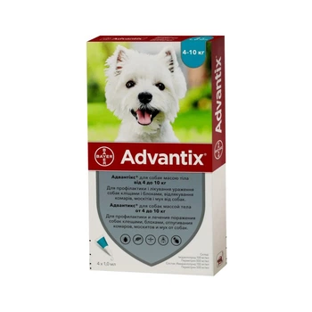 Краплі Bayer Advantix для собак бліх кліщів і комарів на вагу 4-10 кг 1 мл/піпетка (4007221047230)A