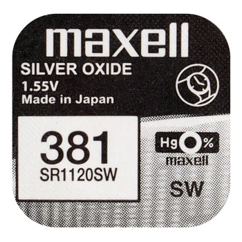 Батарейка серебрянно-цинковая Maxell 381 (SR1120SW), 1.55V, блистер