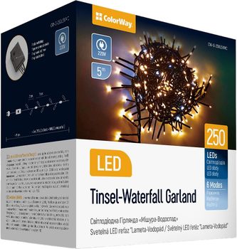 Светодиодная гирлянда ColorWay мишура-водопад LED 250 5 м 150 Теплый статический+100 220V Холодный белый водопад (CW-G-250L5VMC)