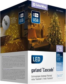 Світлодіодна гірлянда-каскад ColorWay LED 126 9x1.5 м 8 функцій USB Теплий білий (CW-G-126L91CU)