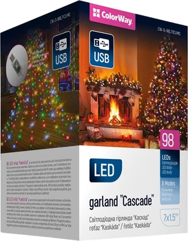Світлодіодна гірлянда-каскад ColorWay LED 98 7x1.5 м 8 функцій USB Різнокольорова (CW-G-98L71CUMC)