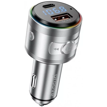 Автомобильный FM-трансмиттер (модулятор) Proove Maxi Wave Silver (Bluetooth 5.3) с быстрой зарядкой Type-C&USB (PD+QC3.0) 30W, серебристый