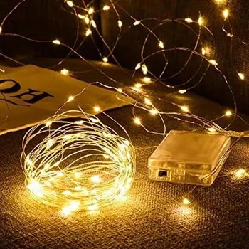 Новогодняя светодиодная гирлянда нить Роса 100 LED 10 метров Теплый белый на батарейках 3АА