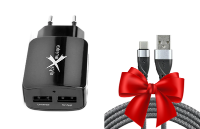 Набор: Зарядное устройство "eXtreme TC31U2",15.5W и кабель USB-Type-C "everActive CBB-1CG", 3A в ПОДАРОК!