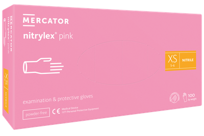 Нитриловые перчатки Mercator Nitrylex Pink XS розовые 50 пар