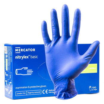 Диагностические нитриловые перчатки Mercator Medical Nitrylex Basic XS синие 50 пар