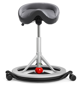 Стул седло для активного сидения Backapp Smart Leather, Silver Grey, Red ball, Wheels Black Grey