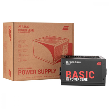 Блок живлення 2E Basic Power (500W) 80% 120mm 1xMB 24pin(20+4) 1xCPU 8pin(4+4) 3xMolex 4xSATA 2xPCIe 8pin(6+2)